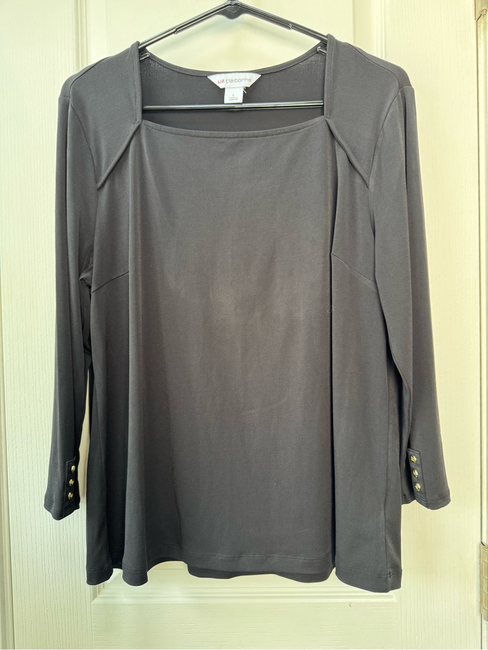Liz Claiborne Button Sleeve Square Neck Top